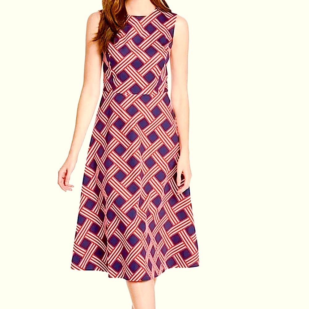 Draper James Navy and Red Geometric Midi Dress